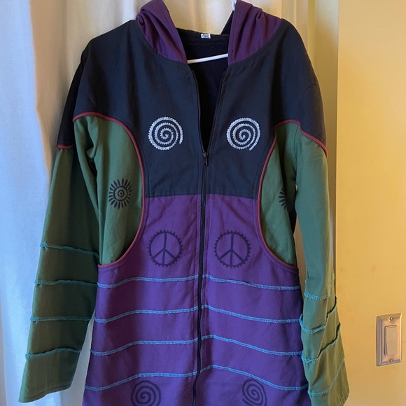 Colorful Patchwork Hoodie with Peace Symbols - Picture 1 of 1